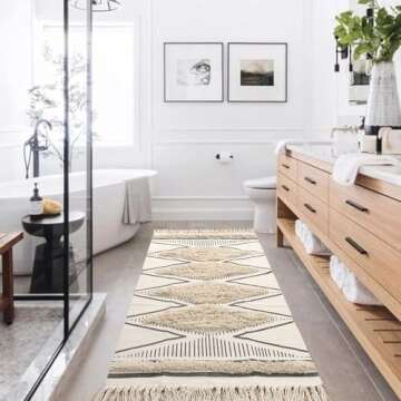 LEEVAN Boho Runner Rug 2.3'x5.3 Tufted Geometric Farmhouse Hallway Rugs with Tassels Washable Woven Tribal Diamond Throw Accent Rug Doormat for Kitchen Sink/Living Room/Bedroom