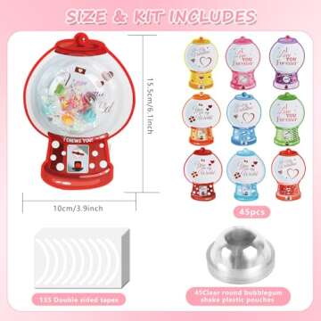 45 Pack Valentine's Day Cards for Kids Classroom, Valentines Candy Cards with Bubble Gum Machine Des...