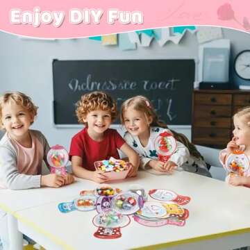 45 Pack Valentine's Day Cards for Kids Classroom, Valentines Candy Cards with Bubble Gum Machine Designs, DIY Craft Treat Holder for School Valentines Exchange Presents, Not Included Candy (Hearts)
