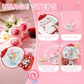 45 Pack Valentine's Day Cards for Kids Classroom, Valentines Candy Cards with Bubble Gum Machine Designs, DIY Craft Treat Holder for School Valentines Exchange Presents, Not Included Candy (Hearts)