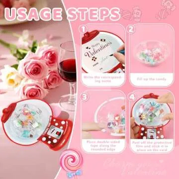 45 Pack Valentine's Day Cards for Kids Classroom, Valentines Candy Cards with Bubble Gum Machine Designs, DIY Craft Treat Holder for School Valentines Exchange Presents, Not Included Candy (Hearts)