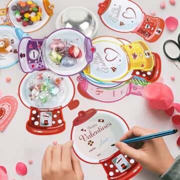 45 Pack Valentine's Day Cards for Kids Classroom, Valentines Candy Cards with Bubble Gum Machine Designs, DIY Craft Treat Holder for School Valentines Exchange Presents, Not Included Candy (Hearts)