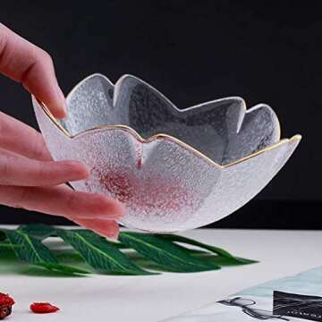 UPKOCH Glass Bowls Sakura Flower Shape Salad Bowl for Rice Soup Noodles Mixing Ice Cream Cereal Snacks Serving Bowl