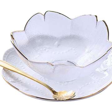 UPKOCH Glass Bowls Sakura Flower Shape Salad Bowl for Rice Soup Noodles Mixing Ice Cream Cereal Snacks Serving Bowl