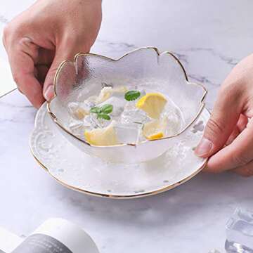 UPKOCH Glass Bowls Sakura Flower Shape Salad Bowl for Rice Soup Noodles Mixing Ice Cream Cereal Snacks Serving Bowl