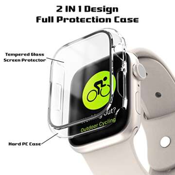EWUONU 2 Pack Hard PC Case for Apple Watch Series 9 Series 8/7 41mm Screen Protector, Tempered Glass...
