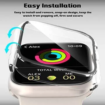 EWUONU 2 Pack Hard PC Case for Apple Watch Series 9 Series 8/7 41mm Screen Protector, Tempered Glass Film Hard Bumper Anti-Scratch HD Ultra-Thin Protective Cover for iWatch Series 9/8/7 41mm, Clear