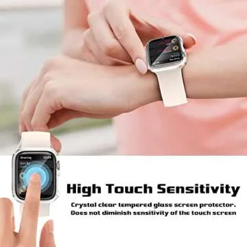 EWUONU 2 Pack Hard PC Case for Apple Watch Series 9 Series 8/7 41mm Screen Protector, Tempered Glass Film Hard Bumper Anti-Scratch HD Ultra-Thin Protective Cover for iWatch Series 9/8/7 41mm, Clear