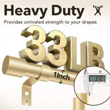 IFELS Heavy Duty Curtain Rods for Windows 66 to 120 Inch, 1 Inch Gold Curtain Rods for Outdoor, Farmhouse, Bedroom, Kitchen, Living Room, Adjustable Easy Install Curtain Rods (A2,Gold,30"-120")