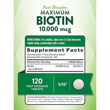 Nature's Truth Biotin 10000mcg | 120 Fast Dissolve Tablets | Maximum Strength | Hair Skin and Nails ...