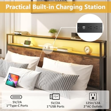 Lifezone Queen Bed Frame with Storage Headboard and LED