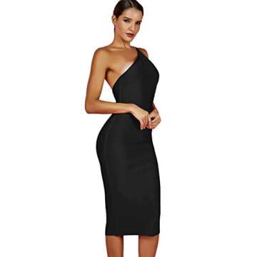 Whoinshop Women's One Shoulder Bandage Evening Knee Length Cocktail Party Dress (M, Black)
