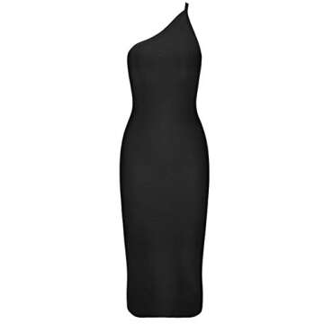 Whoinshop Women's One Shoulder Bandage Evening Knee Length Cocktail Party Dress (M, Black)