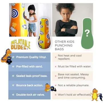 INFLATABLE DUDES Target Bag - Double-Sided - Ninja & Dinosaur 47 Inches - Kids Punching Bag | Already Filled with Sand| Bop Bag | Boxing | Punching Bag for Kids- (Rex and Nobi)