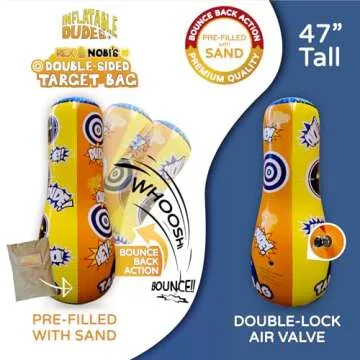 INFLATABLE DUDES Target Bag - Double-Sided - Ninja & Dinosaur 47 Inches - Kids Punching Bag | Already Filled with Sand| Bop Bag | Boxing | Punching Bag for Kids- (Rex and Nobi)