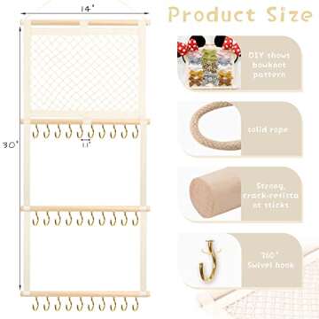 POVETIRE Headband Holder Hair Bows Organizer for Girls,Baby Headbands Hair Accessories Organizer Storage Wall Hanging Decor for Nursery Toddler Girls Room