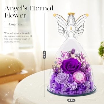 Christmas Angel Roses Gifts for Mom,Preserved Real Flowers Purple Roses in Glass Angel Figurines, Christmas Birthday Gifts for Grandma Her Women Mom Wife Mother in Law.