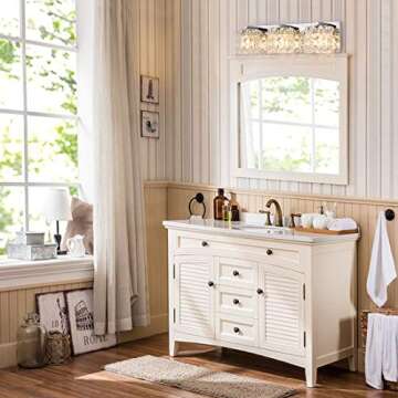Vanity Light,Bathroom Light Fixtures,Wall Sconce with Crystal Drops,Polished Chrome Finish Bathroom Lighting, 3-Light Vanity Light Over Mirror