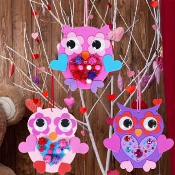 Winlyn 24 Sets Valentine Decorations DIY Heart Owl Ornaments Valentine Craft Kit Valentine Owl Art S...