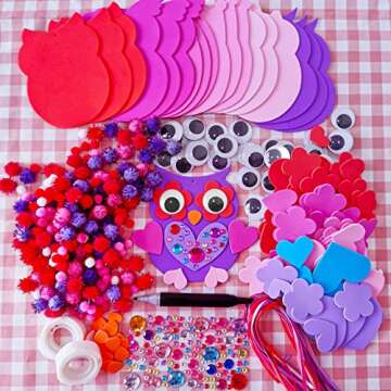 Winlyn 24 Sets Valentine Decorations DIY Heart Owl Ornaments Valentine Craft Kit Valentine Owl Art Sets Hearts Foam Valentine Stickers for Kids Valentine's Day Party Classroom Activities Gift Exchange