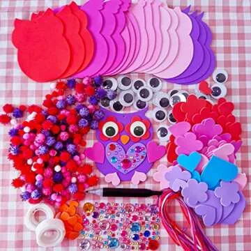 Winlyn 24 Sets Valentine Decorations DIY Heart Owl Ornaments Valentine Craft Kit Valentine Owl Art Sets Hearts Foam Valentine Stickers for Kids Valentine's Day Party Classroom Activities Gift Exchange