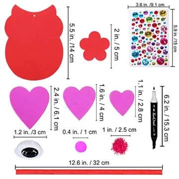 Winlyn 24 Sets Valentine Decorations DIY Heart Owl Ornaments Valentine Craft Kit Valentine Owl Art Sets Hearts Foam Valentine Stickers for Kids Valentine's Day Party Classroom Activities Gift Exchange