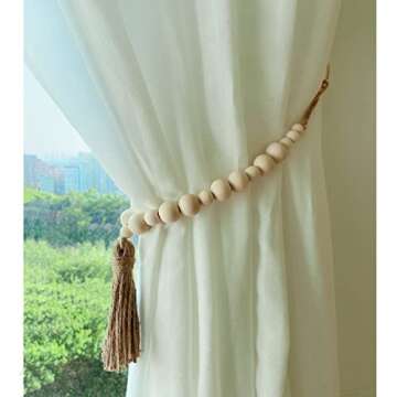 ZILucky Set of 2 Curtain Tie Backs, Natural Wood Drape Tiebacks, Window Treatment, Farmhouse Garland...