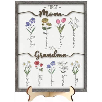 Mothers Day Gifts For Mom, Grandma, Customized Birth Month Flower with Names, Personalized Wood Plaq...