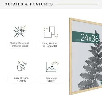 MCS Studio Gallery 24x36 Poster Frame Natural Woodgrain, Vertical & Horizontal Wall Hanging Large Picture Frame for Photos, Posters & Art Prints (1-Pack)