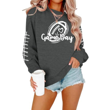 Game Day Sweatshirt Women Football Sweatshirts Rugby Graphic Pullover Weekend Tops Casual Football S...