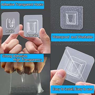Double Side Adhesive Hooks Wall Hooks Heavy Duty Sticky Hooks Clear Adhesive Hooks for Hanging Self Adhesive Hooks Waterproof Utility Hooks for Bathroom, Kitchen, Picture Hanging Hook 6 Pairs MAX 15lb