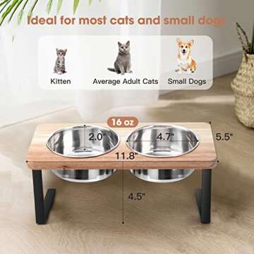 Siooko Elevated Cat Bowls, 15° Tilted Raised Cat Food Bowls Wood Pet Bowls with Stand Anti Vomiting...