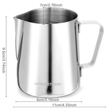 Apexstone 12oz Espresso Steaming Pitcher, Espresso Milk Frothing Pitcher 12oz, Coffee Milk Frothing Cup, Coffee Steaming Pitcher 12oz with Art Pen