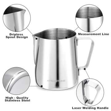 Apexstone 12oz Espresso Steaming Pitcher, Espresso Milk Frothing Pitcher 12oz, Coffee Milk Frothing Cup, Coffee Steaming Pitcher 12oz with Art Pen
