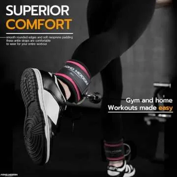 AOHO MOOON Comfortable Adjustable Ankle Straps for Cable Machines Women, Gym Workout Leg Straps, Ankle Cuffs for Glute Workouts, Foot Straps for Kickback, One Size Fit All with D Ring