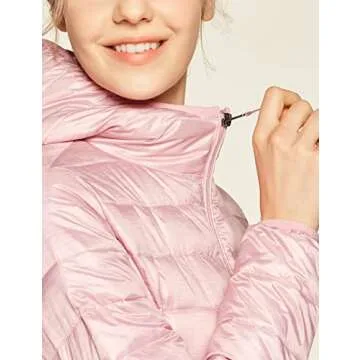 TSLA Women's Lightweight Packable Accent Puffer Jacket, Water-Resistant Winter Coat, Hoodie Heather Pink, Medium