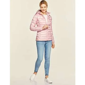 TSLA Women's Lightweight Packable Accent Puffer Jacket, Water-Resistant Winter Coat, Hoodie Heather Pink, Medium