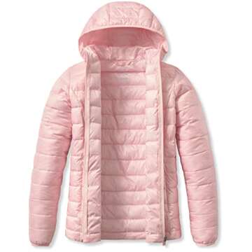 TSLA Women's Lightweight Packable Accent Puffer Jacket, Water-Resistant Winter Coat, Hoodie Heather Pink, Medium
