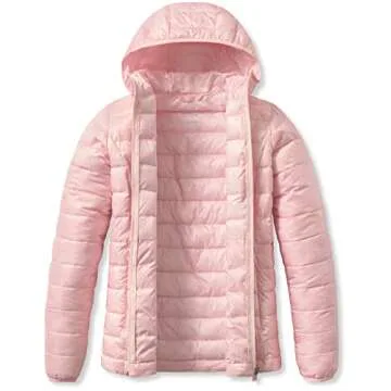 TSLA Women's Lightweight Packable Accent Puffer Jacket, Water-Resistant Winter Coat, Hoodie Heather Pink, Medium