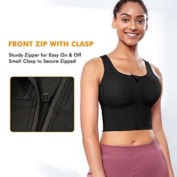CYDREAM Zip Front Longline Sports Bras for Women Padded Crop Tank Top Criss Cross Back Support Fitness Yoga Workout Shirts (Medium, Black)