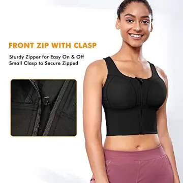 CYDREAM Zip Front Longline Sports Bras for Women Padded Crop Tank Top Criss Cross Back Support Fitness Yoga Workout Shirts (Medium, Black)