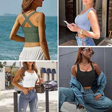 CYDREAM Zip Front Longline Sports Bras for Women Padded Crop Tank Top Criss Cross Back Support Fitness Yoga Workout Shirts (Medium, Black)