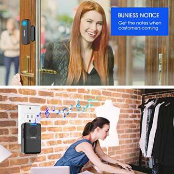 STECHRO Wireless Door Chime, 600Ft Range 5 Adjustable Volume 1 Magnetic Door open Contact Alarm with 62 Chimes Mute Mode Door Bell Plugin Receiver for Home/Office/Store (Black)