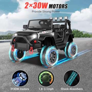 Hikole Electric Jeep Ride on Car 12V for Kids with Parent Remote Control, Spring Suspension, Multi-T...