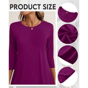 Huukeay 3 Pack Women's 3/4 Sleeve Dresses, Casual Crew Neck Loose fit Swing Autumn T-Shirt Dresses(Small,Black, Navy Blue, Fuchsia)