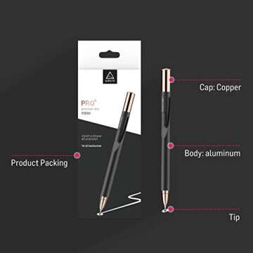 Adonit Pro 4 (Black) Luxury Capacitive Stylus Pen, High Sensitivity Fine Point and Precision,Stylus ...