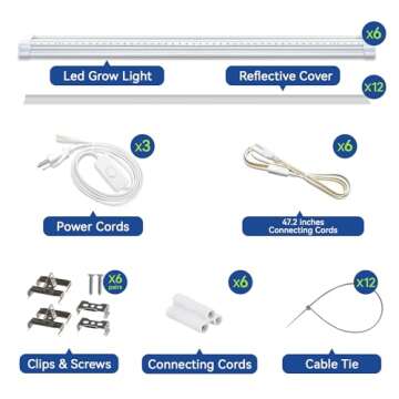 Monios-L Led Grow Lights for Indoor Plants Full Spectrum,T8 2FT 144W(6x24W) High Output Growing Strips for Seedlings,Sunlight Replacement with Reflectors, 6-Pack