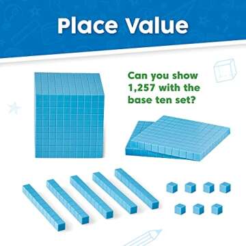 hand2mind Blue Plastic Base Ten Blocks Complete Set, Place Value Blocks, Counting Cubes for Kids Mat...