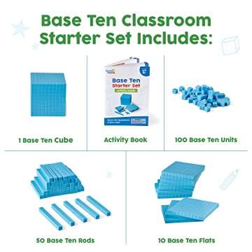 hand2mind Blue Plastic Base Ten Blocks Complete Set, Place Value Blocks, Counting Cubes for Kids Math, Base 10 Math Manipulatives for Kids, Kindergarten Homeschool Supplies (Set of 161)