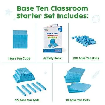 hand2mind Blue Plastic Base Ten Blocks Complete Set, Place Value Blocks, Counting Cubes for Kids Math, Base 10 Math Manipulatives for Kids, Kindergarten Homeschool Supplies (Set of 161)